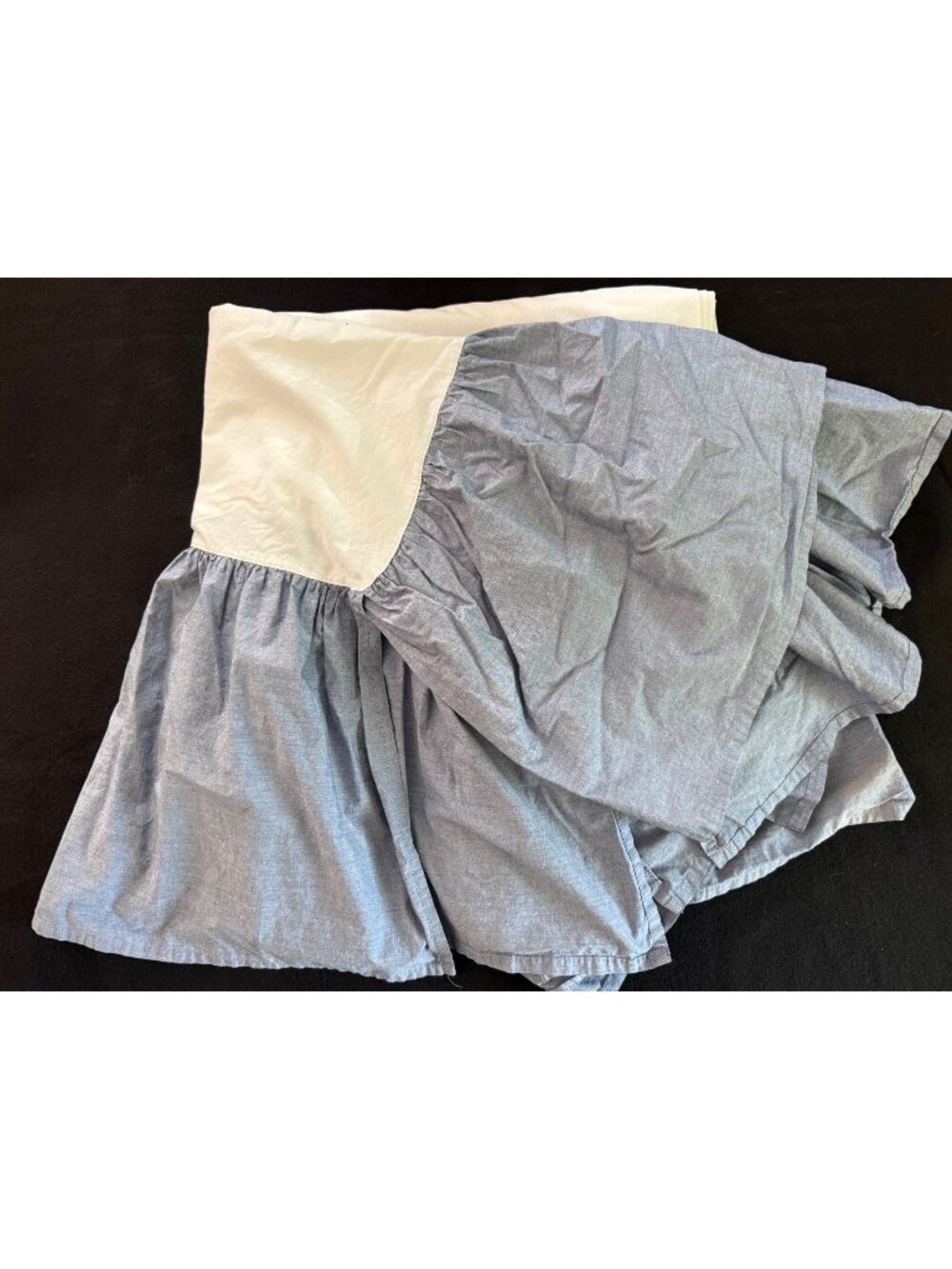 Pottery Barn kids chambray blue dust ruffle queen size bedskirt (stain)